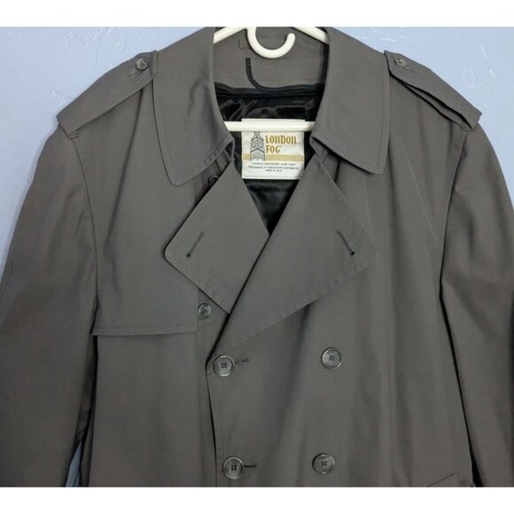 London Fog Men's Grey Trench Coat 46 Reg Lined double breasted - Picture 13 of 16